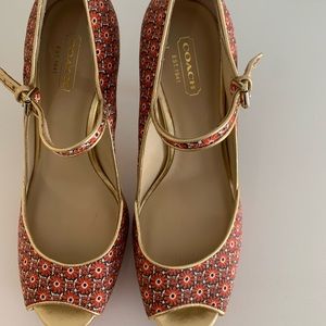 Coach Shea Mini Floral Scarf Mary Jane Peep Toe Heels – Desert Sky (Size 7)